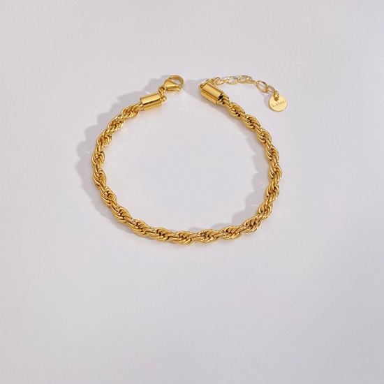 Picture of Eco-friendly Vacuum Plating Simple & Casual Stylish 18K Real Gold Plated 304 Stainless Steel Braided Rope Chain Bracelets Unisex Party 17cm(6 6/8") long, 1 Piece