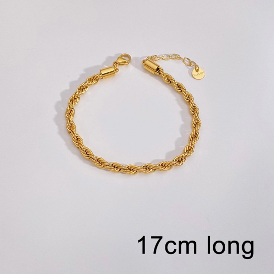 Picture of Eco-friendly Vacuum Plating Simple & Casual Stylish 18K Real Gold Plated 304 Stainless Steel Braided Rope Chain Bracelets Unisex Party 17cm(6 6/8") long, 1 Piece