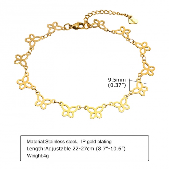 Picture of 1 Piece Eco-friendly Vacuum Plating Exquisite Beach 18K Gold Color 304 Stainless Steel Link Chain Butterfly Animal Anklet For Women 22cm(8 5/8") long