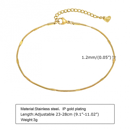 Picture of 1 Piece Eco-friendly Vacuum Plating Exquisite Beach 18K Gold Color 304 Stainless Steel Curb Chain Anklet For Women 23cm(9") long
