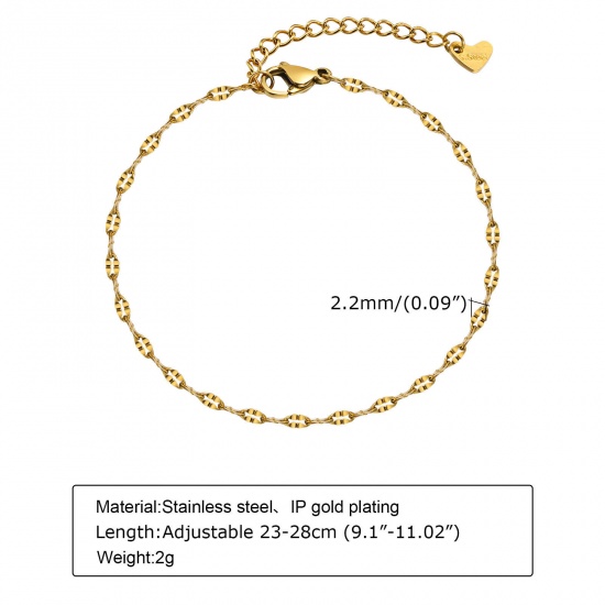 Picture of 1 Piece Eco-friendly Vacuum Plating Exquisite Beach 18K Gold Color 304 Stainless Steel Lips Chain Anklet For Women 23cm(9") long