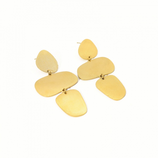 Picture of 1 Pair Vacuum Plating Stylish Simple 14K Real Gold Plated 304 Stainless Steel Irregular Earrings For Women Party 6cm x 2.8cm