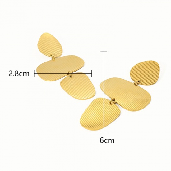 Picture of 1 Pair Vacuum Plating Stylish Simple 14K Real Gold Plated 304 Stainless Steel Irregular Earrings For Women Party 6cm x 2.8cm