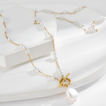 Immagine di Irregolare Collana con Ciondolo All'Ingrosso, Placcato Oro 18K 316L Acciaio inossidabile Catena a Cavo, Donne Placcatura Sottovuoto Romantico Elegante Regalo Gioielli Per Rivenditore, 39cm Lunghezza, 1 Pz