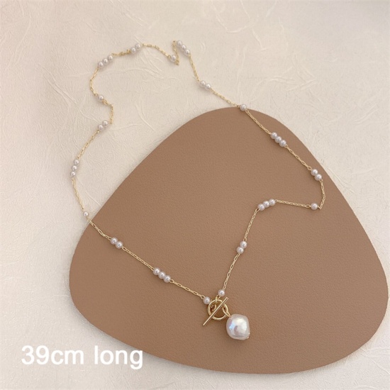 Picture of 1 Piece Vacuum Plating Dainty Romantic 18K Gold Plated 316L Stainless Steel Link Cable Chain Irregular Pendant Necklace For Women 39cm(15 3/8") long