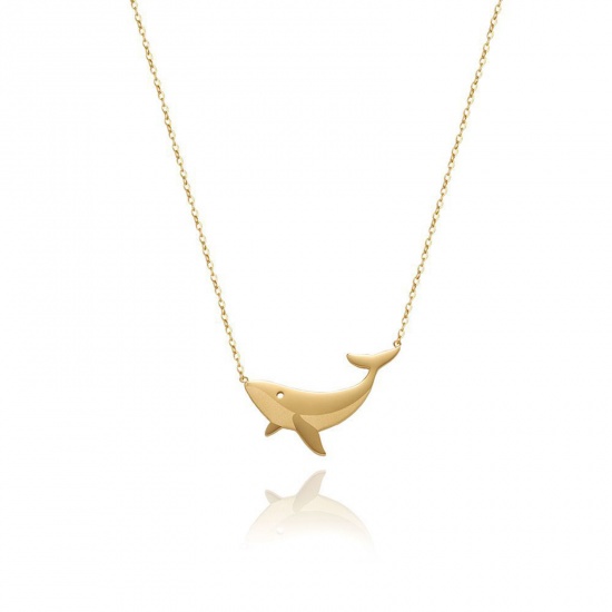 Picture of 1 Piece Vacuum Plating Stylish Ocean Jewelry 18K Gold Plated 304 Stainless Steel Link Cable Chain Whale Animal Frosted Pendant Necklace For Children 43cm(16 7/8") long