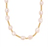Picture of 1 Piece Vacuum Plating Dainty Romantic 18K Real Gold Plated 304 Stainless Steel & Natural Pearl Beaded Necklace For Women 38cm(15") long