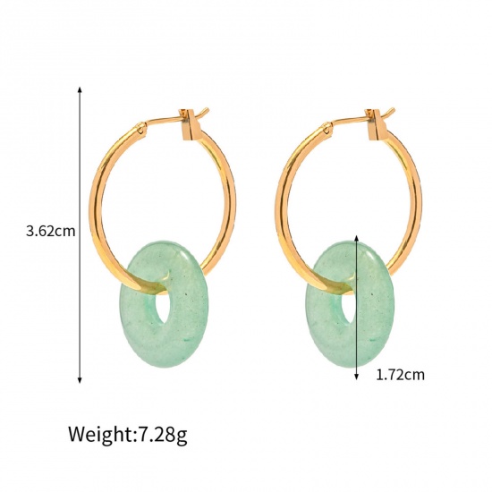 Picture of 1 Pair Vacuum Plating Bohemia Boho Retro 18K Real Gold Plated 304 Stainless Steel & Stone Circle Ring Earrings For Women Party 3.6cm