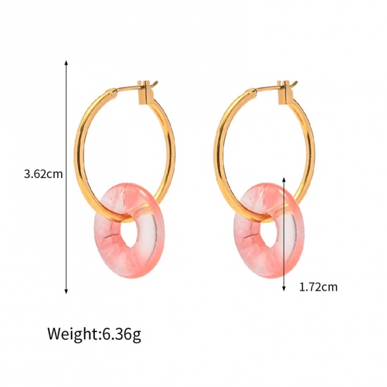 Picture of 1 Pair Vacuum Plating Bohemia Boho Retro 18K Real Gold Plated 304 Stainless Steel & Stone Circle Ring Earrings For Women Party 3.6cm