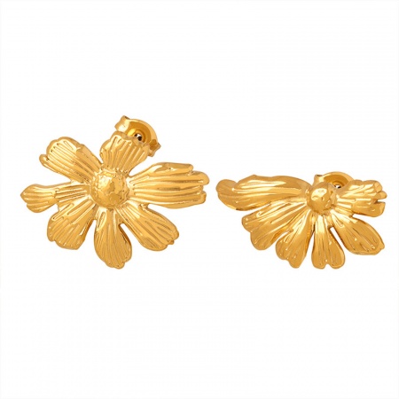 1 Paar Vakuumbeschichtung Stilvoll Retro 18K Echtgold plattiert 304 Edelstahl Blumen Asymmetrische Ohrringe Für Frauen 2,1cm x 1,1cm