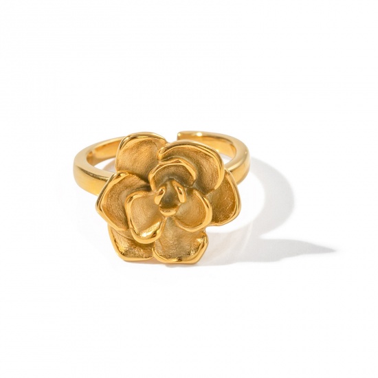 Immagine di Placcatura Sottovuoto Ecologica Elegante Stile Ins 18K Vero Oro Placcato 304 Acciaio Inossidabile Aperto Fiore Anello Per Donne Festa 18mm (taglia di US: 7.75), 1 Pz