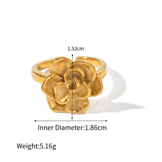 Immagine di Placcatura Sottovuoto Ecologica Elegante Stile Ins 18K Oro riempito 304 Acciaio Inossidabile Aperto Fiore Anello Per Donne Festa 18mm (taglia di US: 7.75), 1 Pz