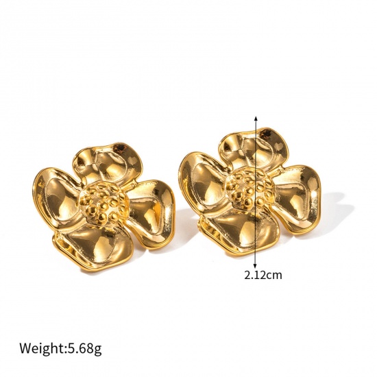 Image de 1 Paire Placage sous Vide Simple & Décontracté Boucles d'Oreilles Puces Romantique en 304 Acier Inoxydable Fleur Plaqué Or Véritable 18K Pour Femmes 2.1cm x 2.1cm