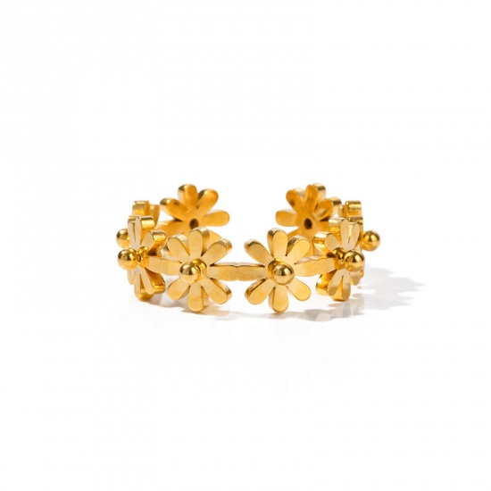 Immagine di Placcatura Sottovuoto Ecologica Elegante Semplice 18K Oro riempito 304 Acciaio Inossidabile Aperto Fiore Margherita Anello Per Donne Festa 17mm (taglia di US: 6.5), 1 Pz