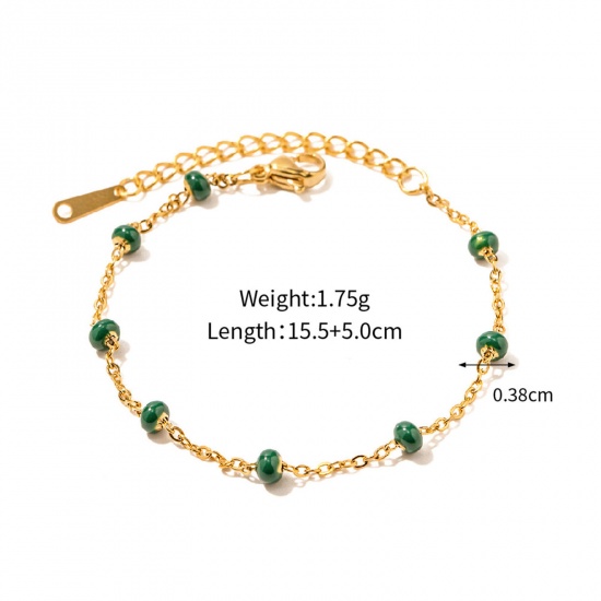 Picture of Eco-friendly Stylish Retro 18K Real Gold Plated 304 Stainless Steel Link Cable Chain Drum Enamel Bracelets For Women 15cm(5 7/8") long, 1 Piece