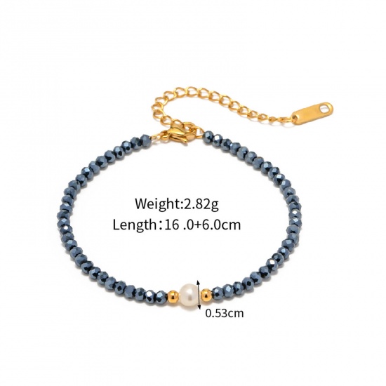 Picture of Eco-friendly Vacuum Plating Bohemia Boho Stylish 18K Real Gold Plated 304 Stainless Steel & Natural Pearl Dainty Bracelets Delicate Bracelets Beaded Bracelet For Women 16cm(6 2/8") long, 1 Piece
