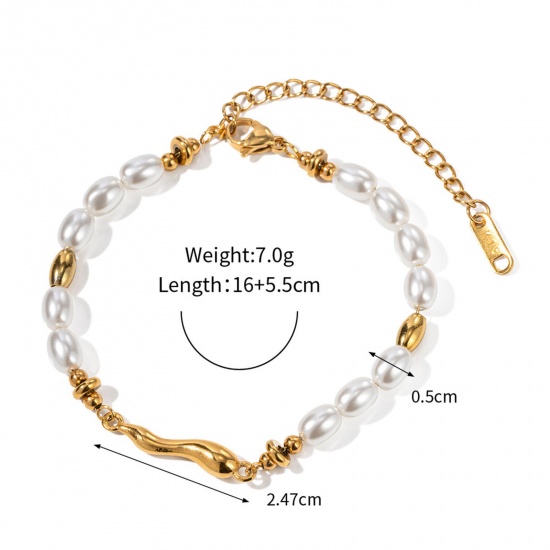 Picture of Eco-friendly Vacuum Plating Dainty Retro 18K Real Gold Plated 304 Stainless Steel Dainty Bracelets Delicate Bracelets Beaded Bracelet For Women 16cm(6 2/8") long, 1 Piece