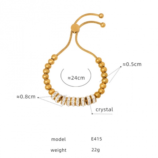 Immagine di Placcatura Sottovuoto Ecologica Semplice & Casual Elegante 18K Oro riempito 304 Acciaio Inossidabile & Strass Bracciali Delicato bracciali delicate braccialetto in rilievo Per Donne 24cm Lunghezza, 1 Pz