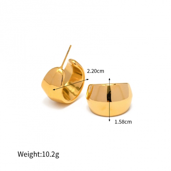 Picture of Eco-friendly Vacuum Plating Simple & Casual Ins Style 18K Real Gold Plated 304 Stainless Steel C Shape Drop Ear Post Stud Earrings For Women 22mm x 16mm, 1 Pair