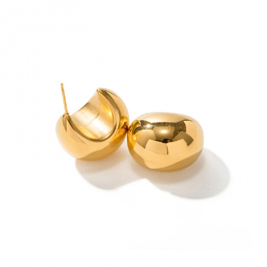 Picture of Eco-friendly Vacuum Plating Simple & Casual Ins Style 18K Real Gold Plated 304 Stainless Steel C Shape Drop Ear Post Stud Earrings For Women 2.3cm x 1.8cm, 1 Pair