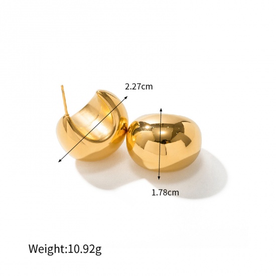 Picture of Eco-friendly Vacuum Plating Simple & Casual Ins Style 18K Real Gold Plated 304 Stainless Steel C Shape Drop Ear Post Stud Earrings For Women 2.3cm x 1.8cm, 1 Pair