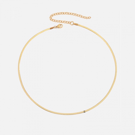 Image de 1 Pièce Placage sous Vide À la Mode Collier Ras de Cou Chaîne Maille Serpent Simple en 304 Acier Inoxydable Plaqué Or 18K Pour Femmes Fête 40cm long