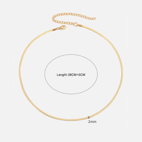 Image de 1 Pièce Placage sous Vide À la Mode Collier Ras de Cou Chaîne Maille Serpent Simple en 304 Acier Inoxydable Plaqué Or 18K Pour Femmes Fête 40cm long