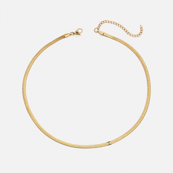 Image de 1 Pièce Placage sous Vide À la Mode Collier Ras de Cou Chaîne Maille Serpent Simple en 304 Acier Inoxydable Plaqué Or 18K Pour Femmes Fête 40cm long