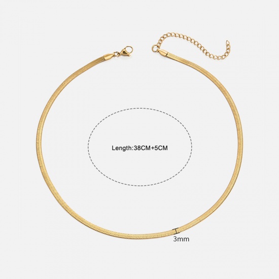 Image de 1 Pièce Placage sous Vide À la Mode Collier Ras de Cou Chaîne Maille Serpent Simple en 304 Acier Inoxydable Plaqué Or 18K Pour Femmes Fête 40cm long