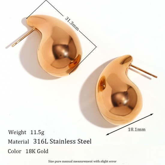 Immagine di Placcatura Sottovuoto Ecologica Minimalista Elegante 18K Vero Oro Placcato 316L Acciaio inossidabile Goccia Pera Vuoto Orecchini a Perno Per Donne Festa 3.1cm x 1.8cm, 1 Paio