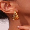 Bild von Umweltfreundliche Vakuumbeschichtung Minimalistisch Stilvoll 18K Echtgold plattiert 316L Edelstahl Tropfen Birnen Hohl Ohrring Ohrstecker Für Frauen Party 3,1cm x 1,8cm, 1 Paar