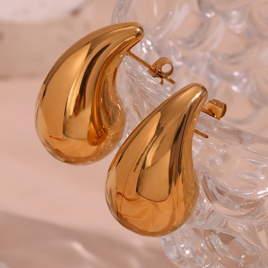 Immagine di Placcatura Sottovuoto Ecologica Minimalista Elegante 18K Vero Oro Placcato 316L Acciaio inossidabile Goccia Pera Vuoto Orecchini a Perno Per Donne Festa 3.1cm x 1.8cm, 1 Paio