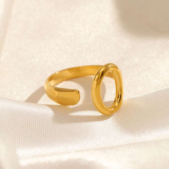 Image de Bagues En Gros Plaqué Or 18K en 304 Acier Inoxydable, aux Femmes Cadeau Ovale Ouvert Placage Sous Vide Écologique Style Ins Simple & Décontracté Fournitures de Bijoux 17mm (Taille d'US 6.5), 1 Pièce