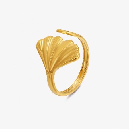 Picture of Eco-friendly Vacuum Plating Natural Pastoral Retro 18K Gold Plated 304 Stainless Steel Open Leaf Rings For Women Party
