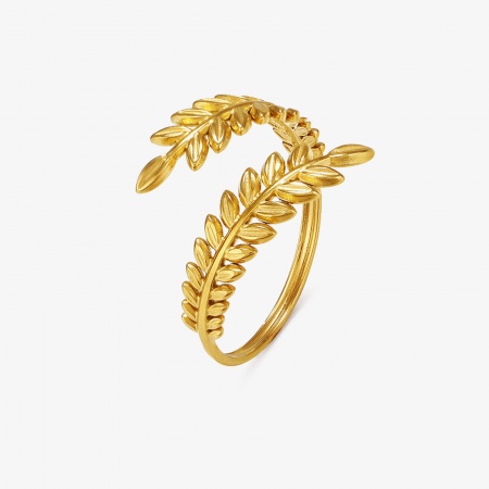 Imagen de Mujeres Regalo Hoja Abierto Anillos Al Por Mayor, Chapado en Oro de 18K 304 Acero Inoxidable, Enchapado al Vacío Ecológico Retro Pastoral Natural Suministro de Joyería, 17mm (US size 6.5), 1 Unidad