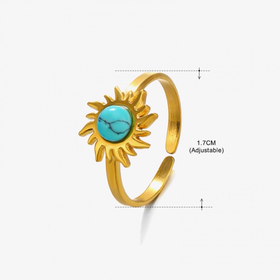 Immagine di Placcatura Sottovuoto Ecologica Retrò Stile Bohemien Placcato Oro 18K 304 Acciaio Inossidabile & Pietra Aperto Tondo Girasole Anello Per Donne Festa 17mm (taglia di US: 6.5), 1 Pz