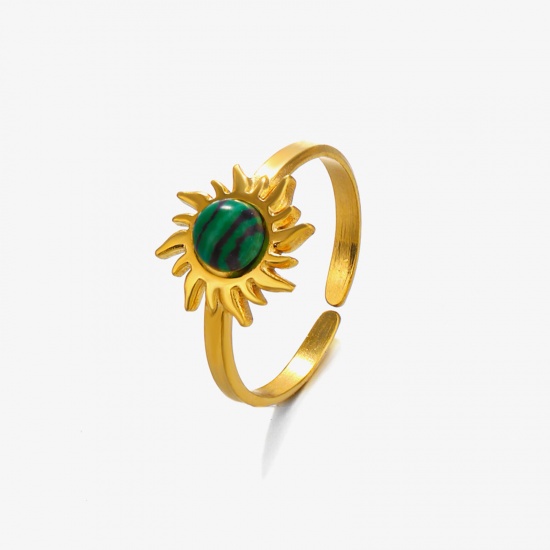 Immagine di Placcatura Sottovuoto Ecologica Retrò Stile Bohemien Placcato Oro 18K 304 Acciaio Inossidabile & Pietra Aperto Tondo Girasole Anello Per Donne Festa 17mm (taglia di US: 6.5), 1 Pz