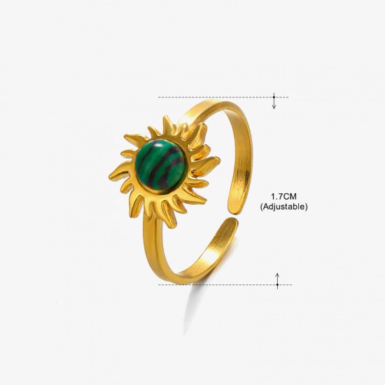 Immagine di Placcatura Sottovuoto Ecologica Retrò Stile Bohemien Placcato Oro 18K 304 Acciaio Inossidabile & Pietra Aperto Tondo Girasole Anello Per Donne Festa 17mm (taglia di US: 6.5), 1 Pz