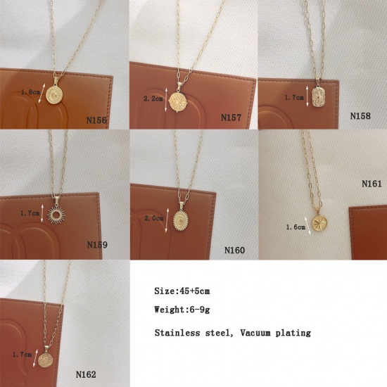 Immagine di Placcatura Sottovuoto Ecologica Elegante Galassia Placcato Oro 18K 304 Acciaio Inossidabile Cavo Catena Tondo Sole Collana con Ciondolo Per Donne 45cm Lunghezza, 1 Pz