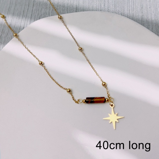 Picture of Eco-friendly Vacuum Plating Stylish Galaxy 18K Gold Plated 304 Stainless Steel & Stone Ball Chain Eight Pointed Star Pendant Necklace Unisex Party 40cm(15 6/8") long, 1 Piece