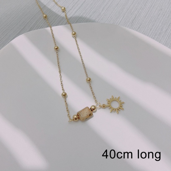 Picture of Eco-friendly Vacuum Plating Stylish Galaxy 18K Gold Plated 304 Stainless Steel & Stone Ball Chain Sun Pendant Necklace Unisex Party 40cm(15 6/8") long, 1 Piece