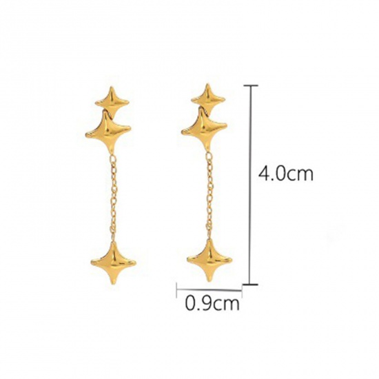 Image de Placage Sous Vide Écologique Simple & Décontracté Boucles d'Oreilles Franges Pompons Glands Élégant en 304 Acier Inoxydable Etoiles de 4 Branches Plaqué Or Véritable 14K Fête Pour Femmes 4cm x 0.9cm, 1 Paire