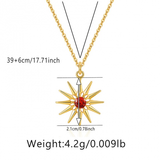 Picture of Eco-friendly Vacuum Plating Stylish Galaxy 18K Real Gold Plated Brass & Rhinestone Link Cable Chain Sunflower Pendant Necklace For Women Party 39cm(15 3/8") long, 1 Piece