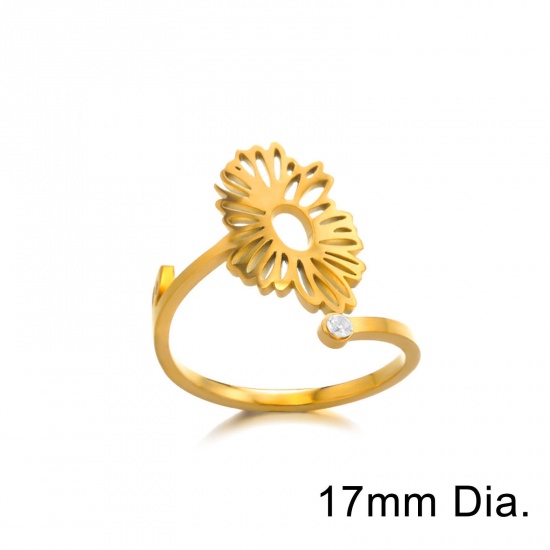 Picture of Eco-friendly Vacuum Plating Sweet & Cute Birth Month Flower 18K Gold Plated 304 Stainless Steel Open Adjustable Flower June Hollow Rings For Women Birthday 17mm(US Size 6.5), 1 Piece