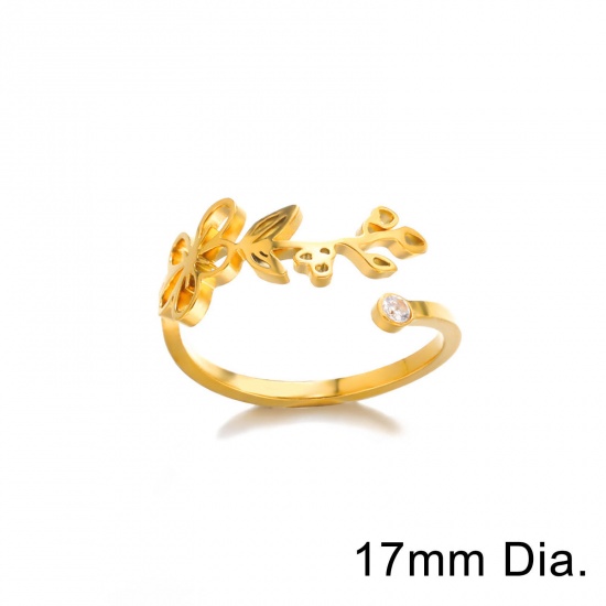 Picture of Eco-friendly Vacuum Plating Sweet & Cute Birth Month Flower 18K Gold Plated 304 Stainless Steel Open Adjustable Flower September Hollow Rings For Women Birthday 17mm(US Size 6.5), 1 Piece