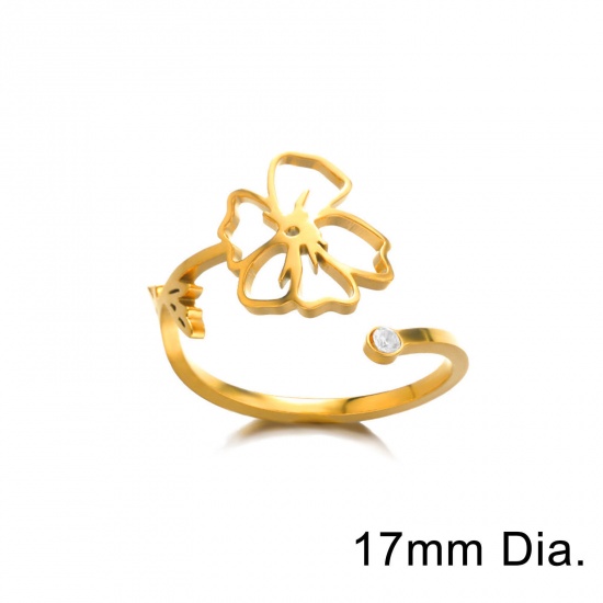 Picture of Eco-friendly Vacuum Plating Sweet & Cute Birth Month Flower 18K Gold Plated 304 Stainless Steel Open Adjustable Flower November Hollow Rings For Women Birthday 17mm(US Size 6.5), 1 Piece