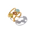 Imagen de Enchapado al Vacío Ecológico Elegante Style Of Royal Court Character 18K Oro Real Chapado 304 Acero Inoxidable & Piedra Abierto Óvalo Ronda Anillos Para Mujeres Fiesta 18mm (US Size 7.75), 1 Unidad