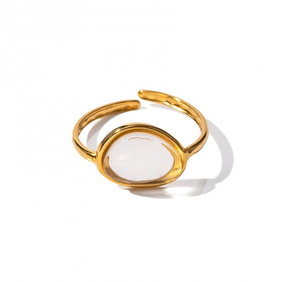 Picture of Eco-friendly Vacuum Plating Sweet & Cute Stylish 18K Real Gold Plated 304 Stainless Steel & Resin Open Irregular Rings For Women Party 18mm(US Size 7.75), 1 Piece