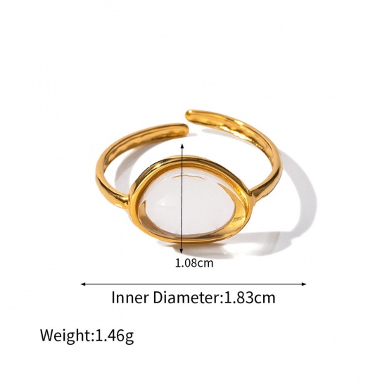 Picture of Eco-friendly Vacuum Plating Sweet & Cute Stylish 18K Real Gold Plated 304 Stainless Steel & Resin Open Irregular Rings For Women Party 18mm(US Size 7.75), 1 Piece