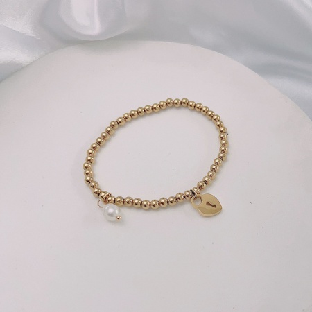 Picture of Wholesale Lock Elastic 304 Stainless Steel & Natural Pearl Beaded Bubble Bracelets, 18K Gold Plated Eco-friendly, Women's Simple Dainty Gift Jewelry Supply, 18cm(7.1") long, 1 Piece